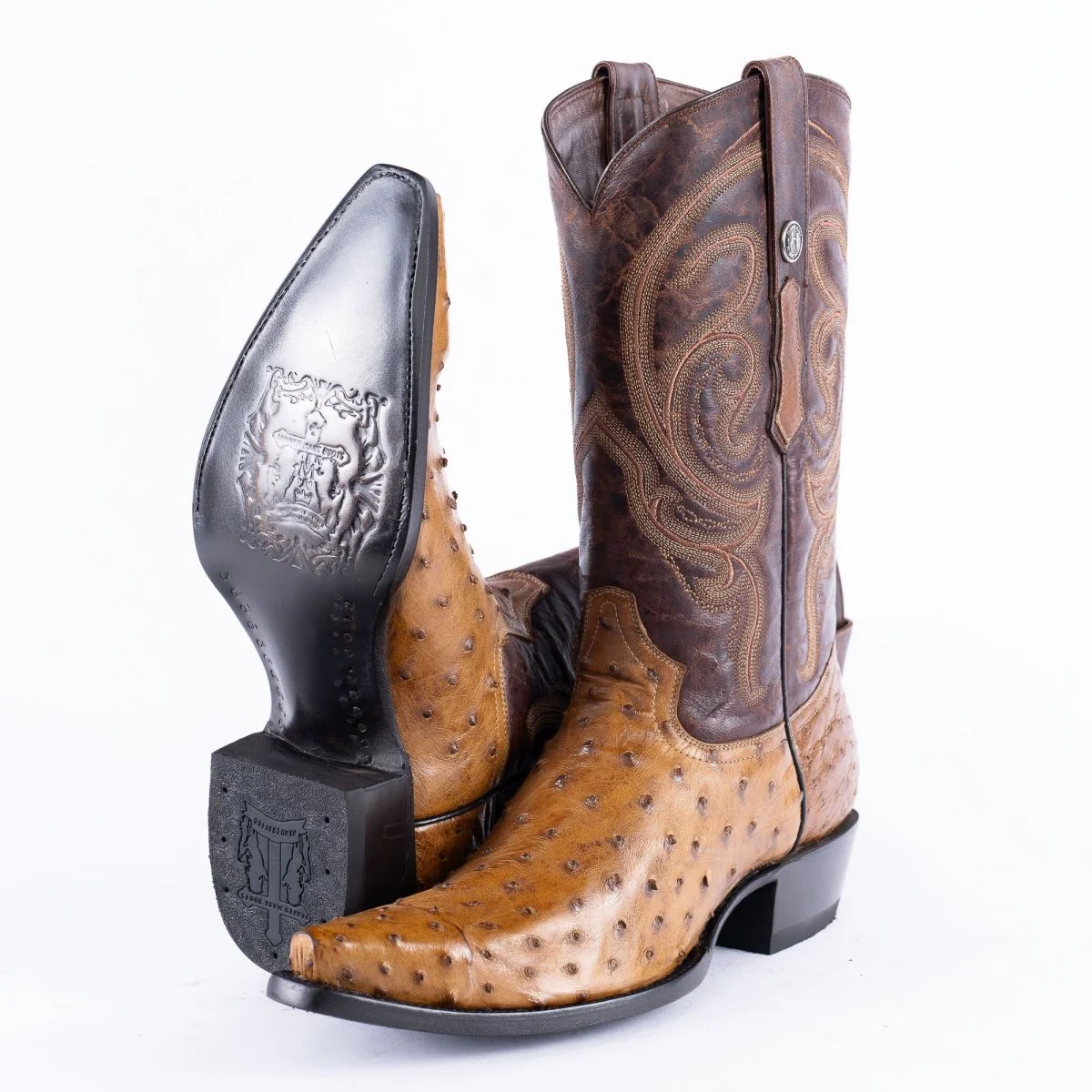 TANNER MARK EXOTIC LEATHER Ostrich MD Antique Cowboy Boots Snip Toe - Image 6