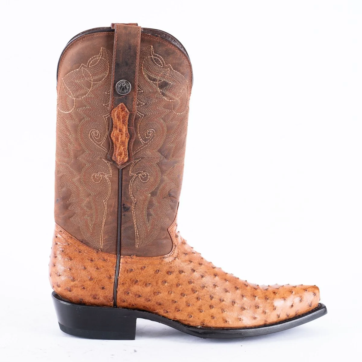 TANNER MARK EXOTIC LEATHER Ostrich MD Brandy Cowboy Boots Snip Toe - Image 4