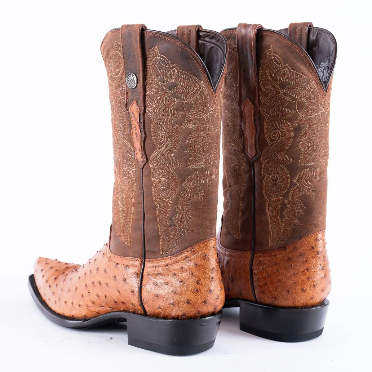 TANNER MARK EXOTIC LEATHER Ostrich MD Brandy Cowboy Boots Snip Toe - Image 5
