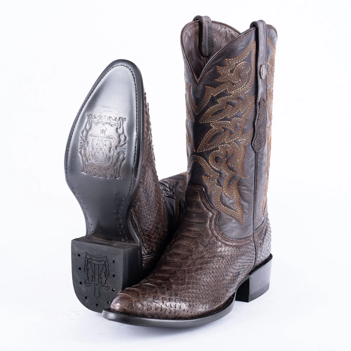 TANNER MARK EXOTIC LEATHER Python MD KT Cowboy Boots Round Toe - Image 6