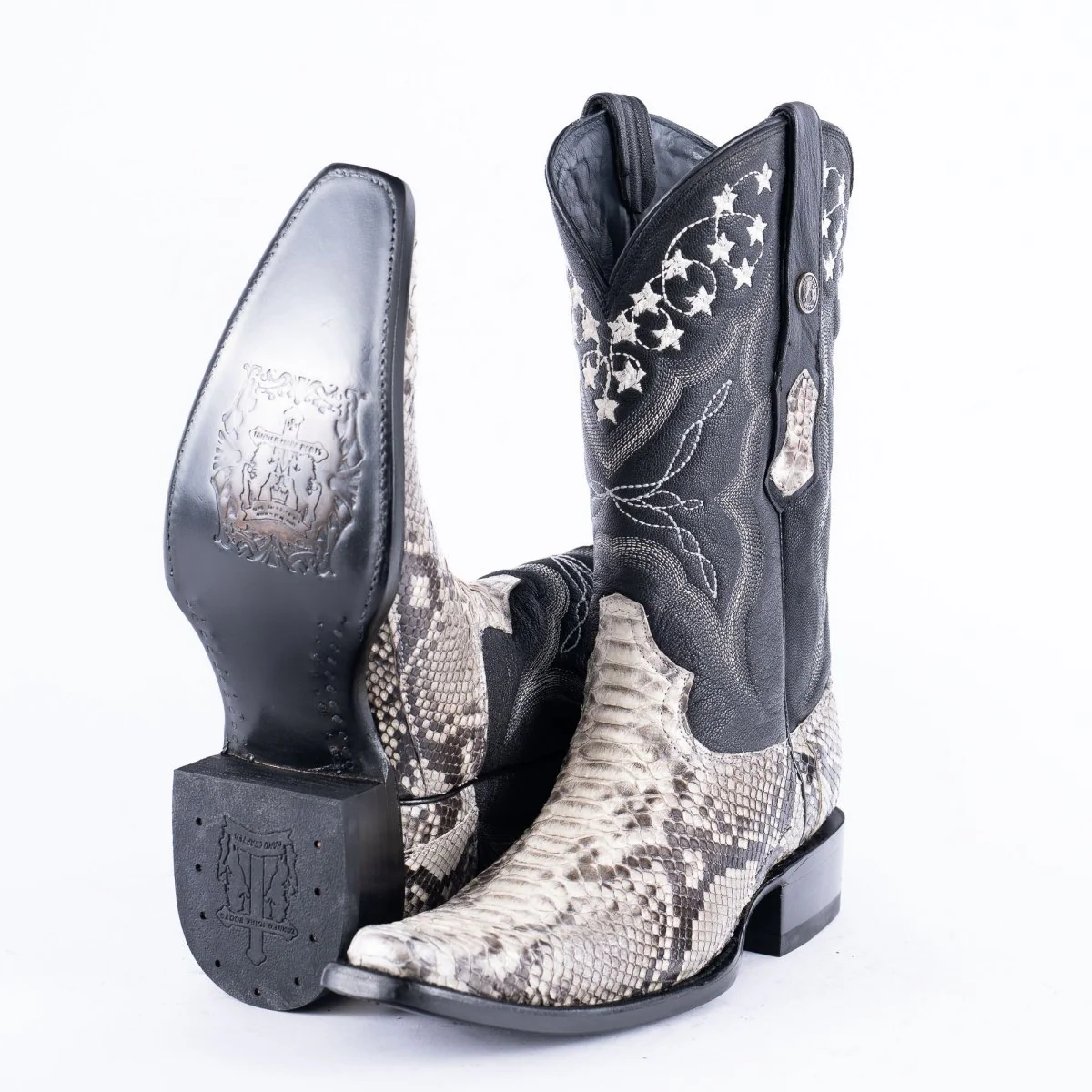 TANNER MARK EXOTIC LEATHER Python Natural Cowboy Boots Euro Toe - Image 6
