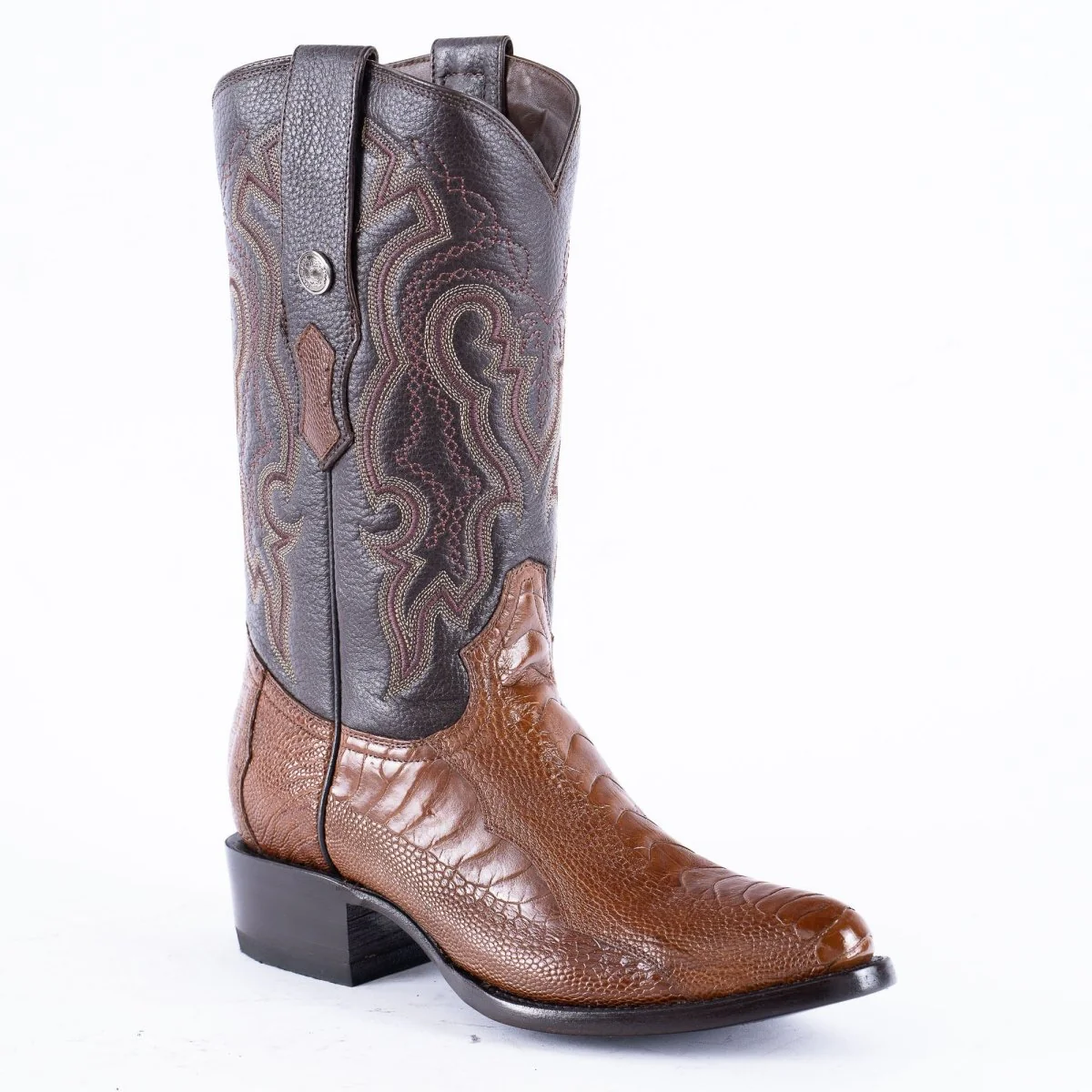 TANNER MARK EXOTIC LEATHER Ostrich Leg Brown Cowboy Boots Snip Toe - Image 3