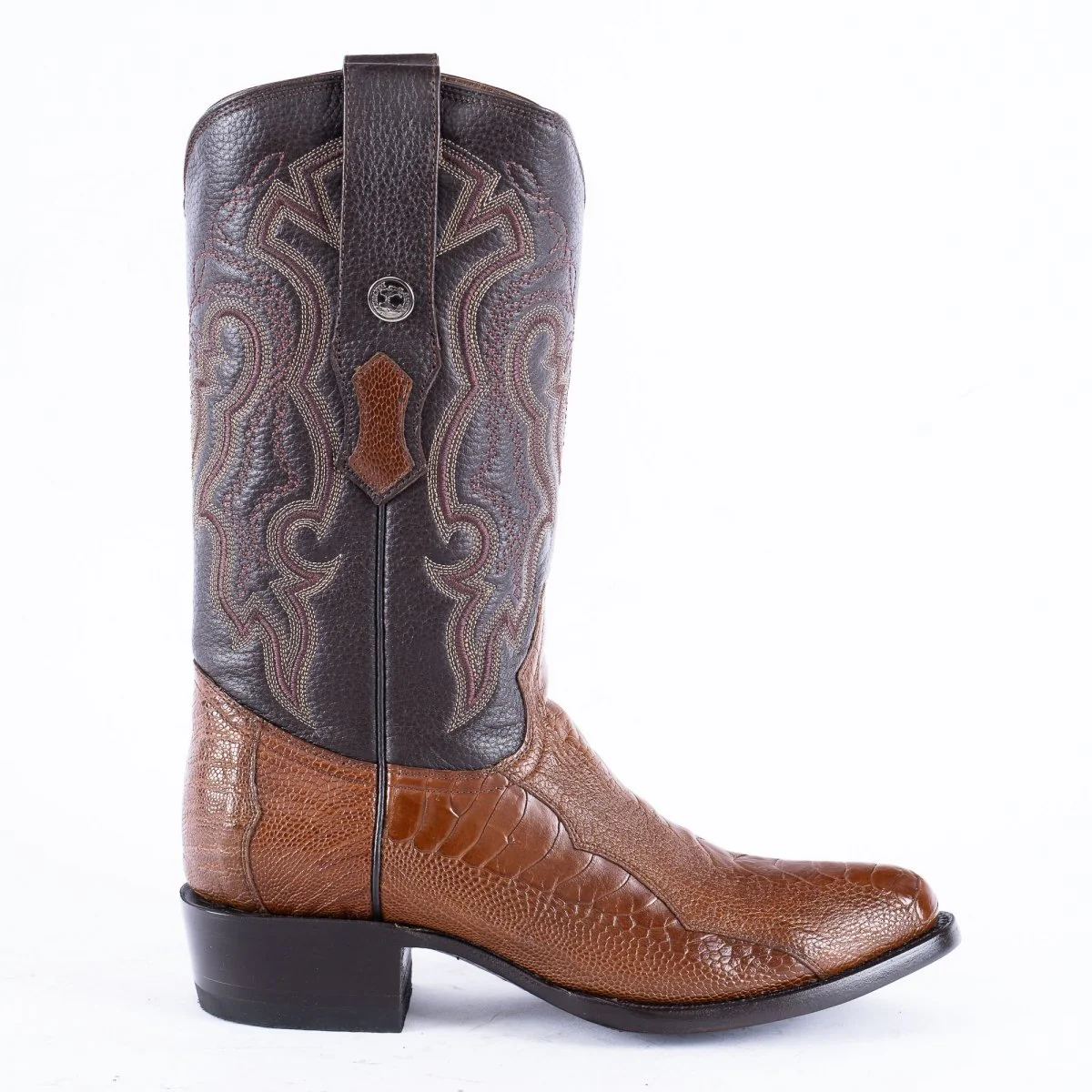TANNER MARK EXOTIC LEATHER Ostrich Leg Brown Cowboy Boots Snip Toe - Image 4