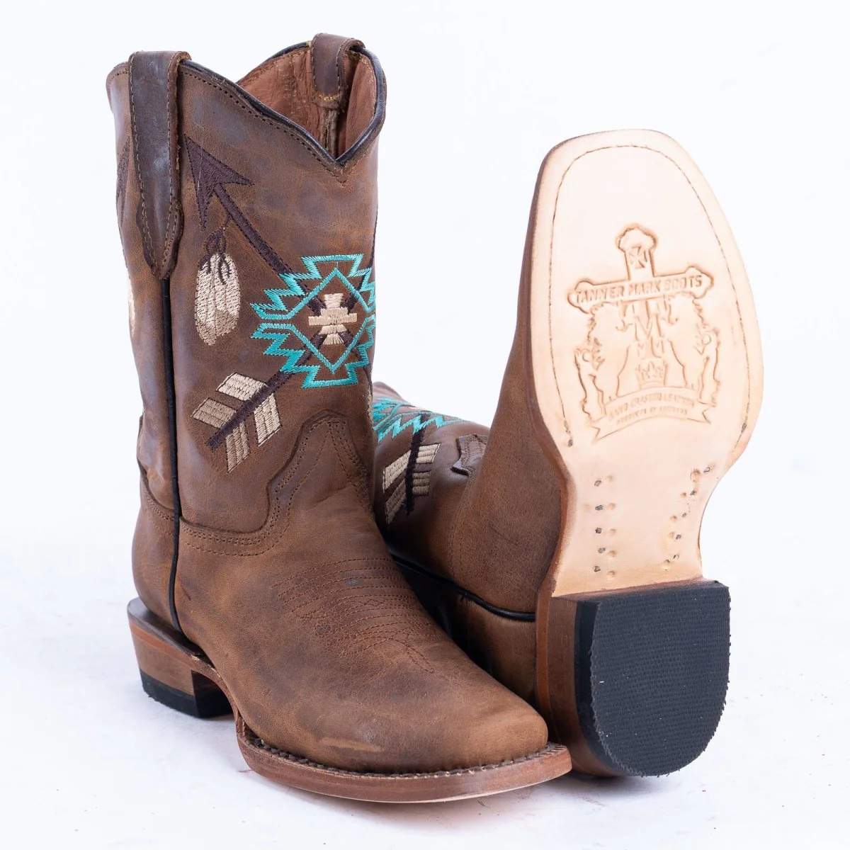 TANNER MARK KIDS Cognac Calf Aztec Embroidery Cowgirl Boots - Image 3
