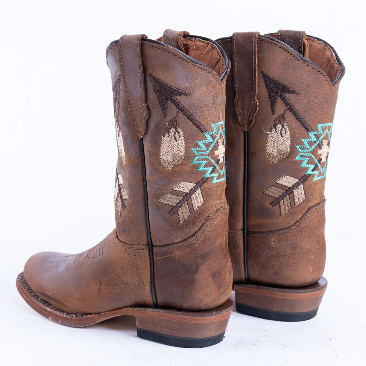 TANNER MARK KIDS Cognac Calf Aztec Embroidery Cowgirl Boots - Image 4