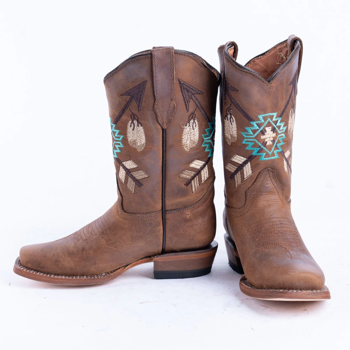 TANNER MARK KIDS Cognac Calf Aztec Embroidery Cowgirl Boots - Image 5