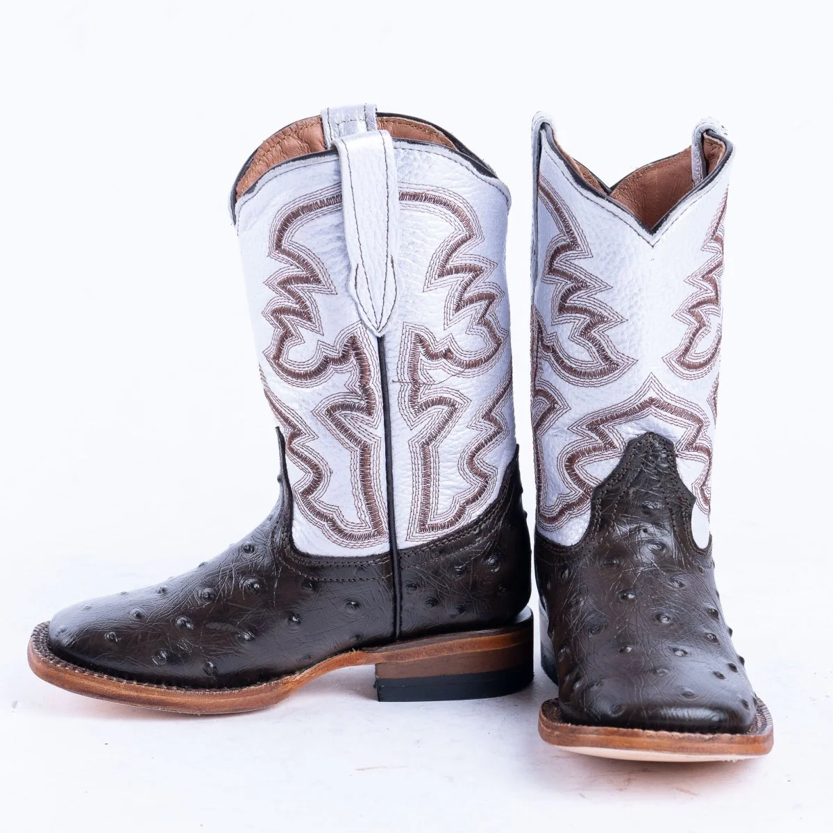 TANNER MARK KIDS Ostrich Print Brown Cowgirl Boots - Image 3