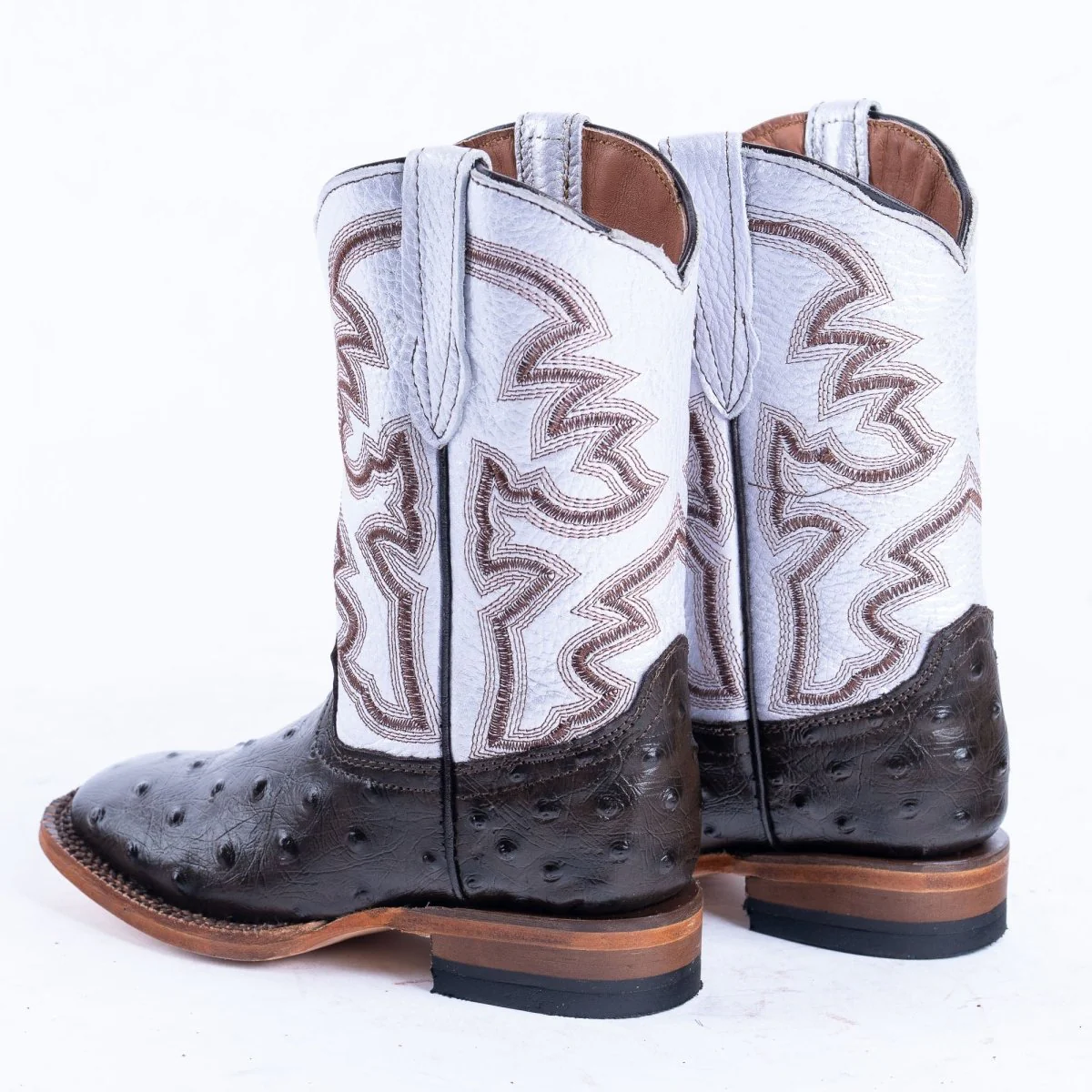 TANNER MARK KIDS Ostrich Print Brown Cowgirl Boots - Image 4