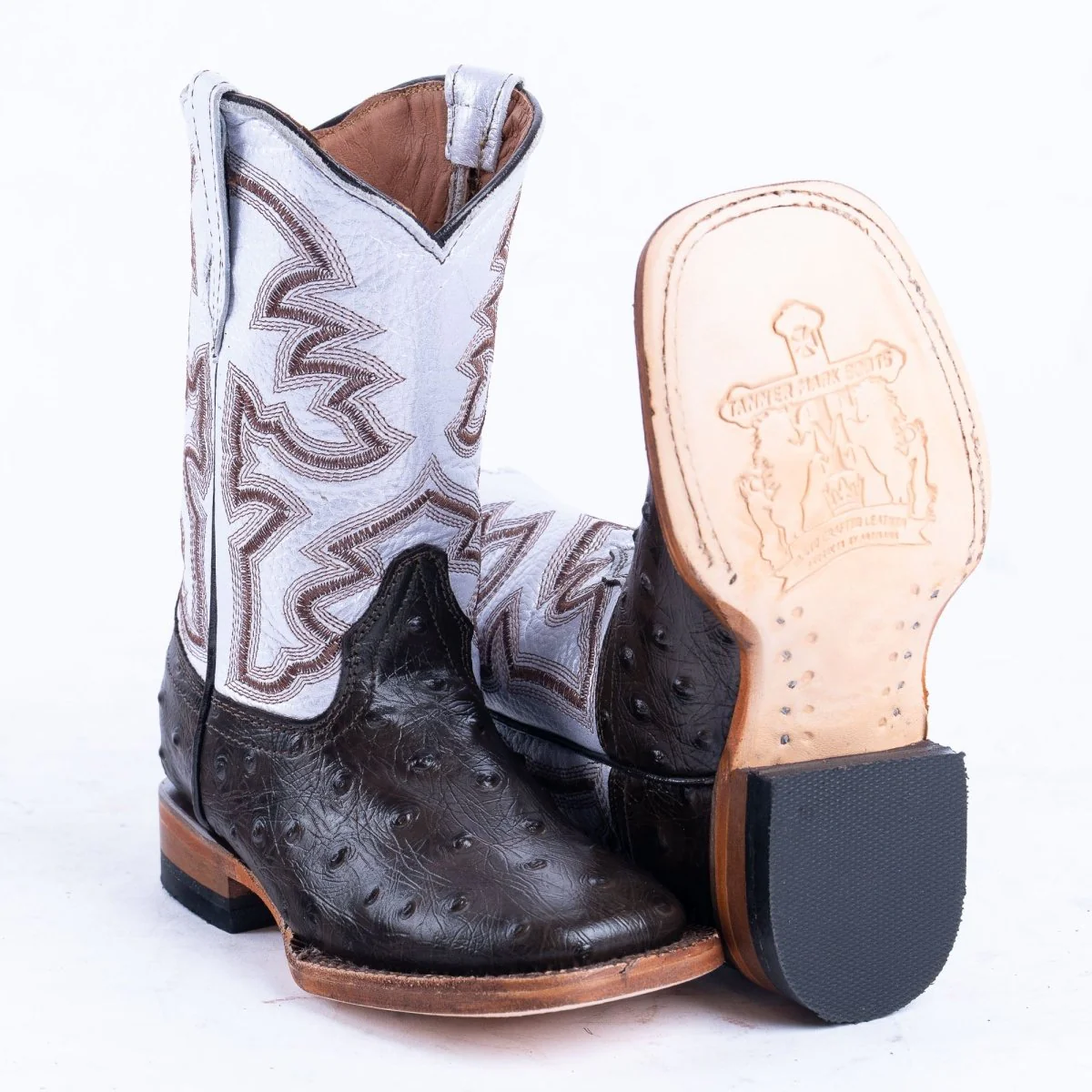 TANNER MARK KIDS Ostrich Print Brown Cowgirl Boots - Image 5