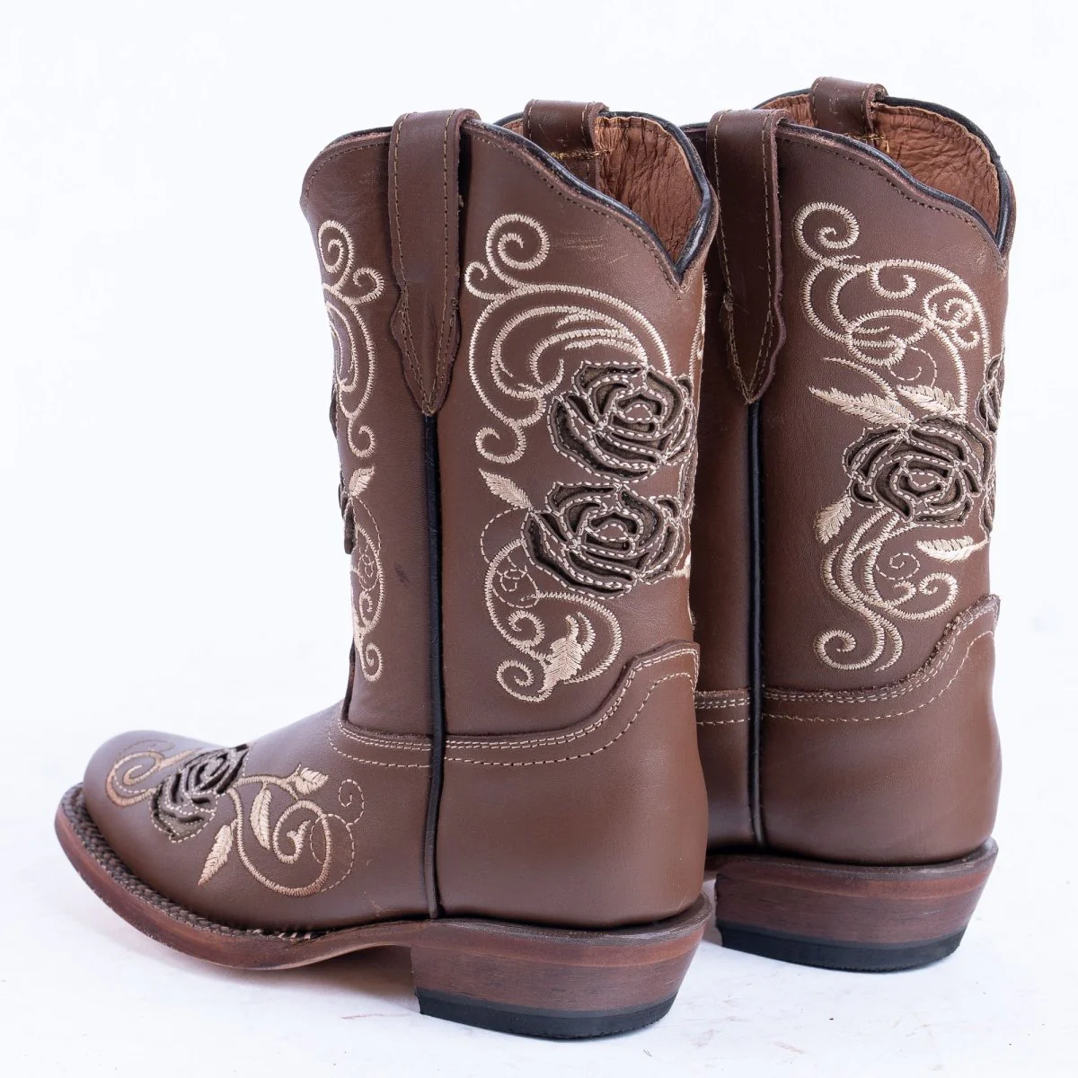TANNER MARK KIDS Sand With Brown Rose Inlay Cowgirl Boots - Image 4