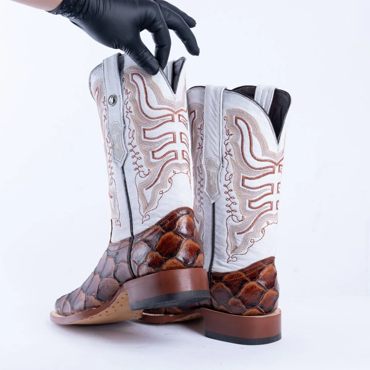 TANNER MARK MEN’S Monster Fish Cognac Matte Print Western Boots - Image 3