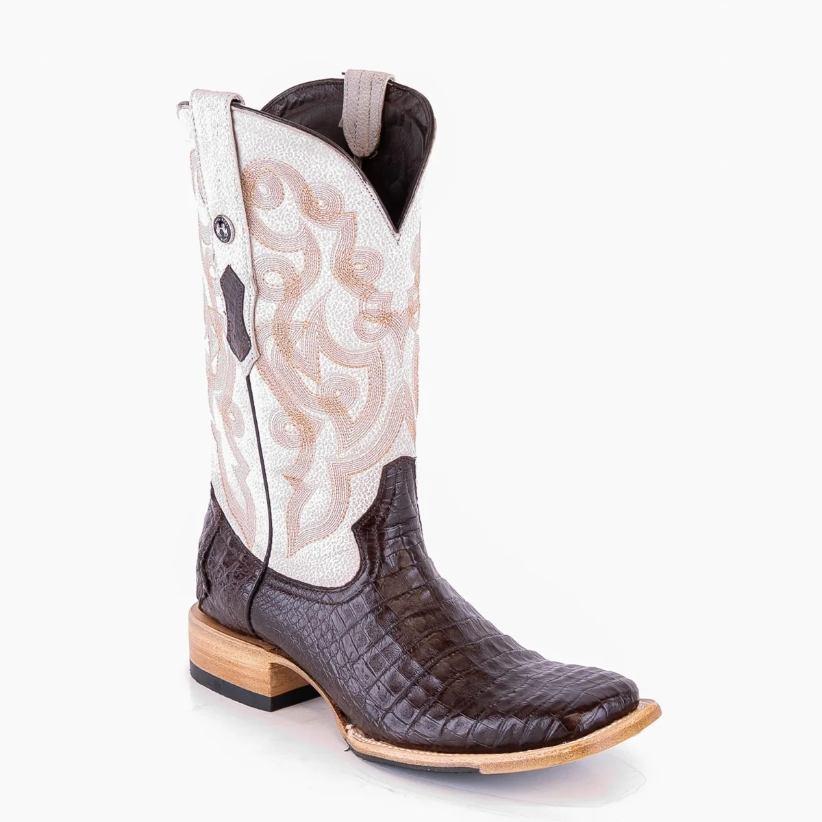 TANNER MARK MEN'S EXOTIC LEATHER Croc Belly Brown Western Boots Hybrid Sole