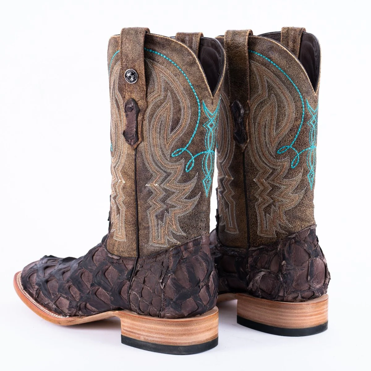 TANNER MARK MEN'S EXOTIC LEATHER Fish Puse Tabacco Cowboy Boots - Image 5