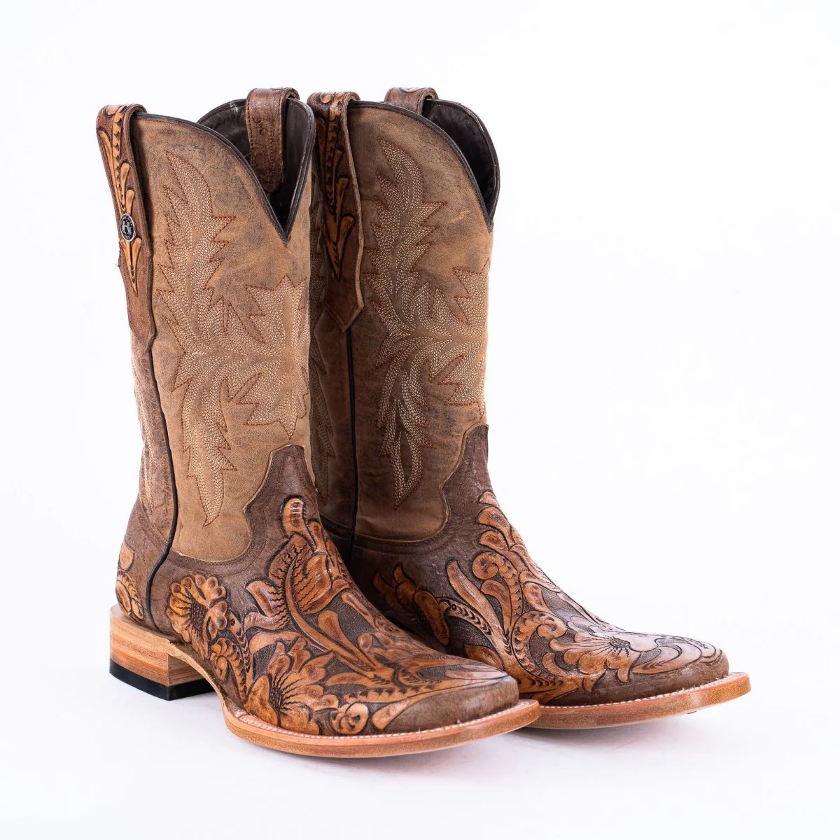 TANNER MARK MEN'S EXOTIC LEATHER Genuine HandTooled Light Brown Cowboy Boots - Image 3