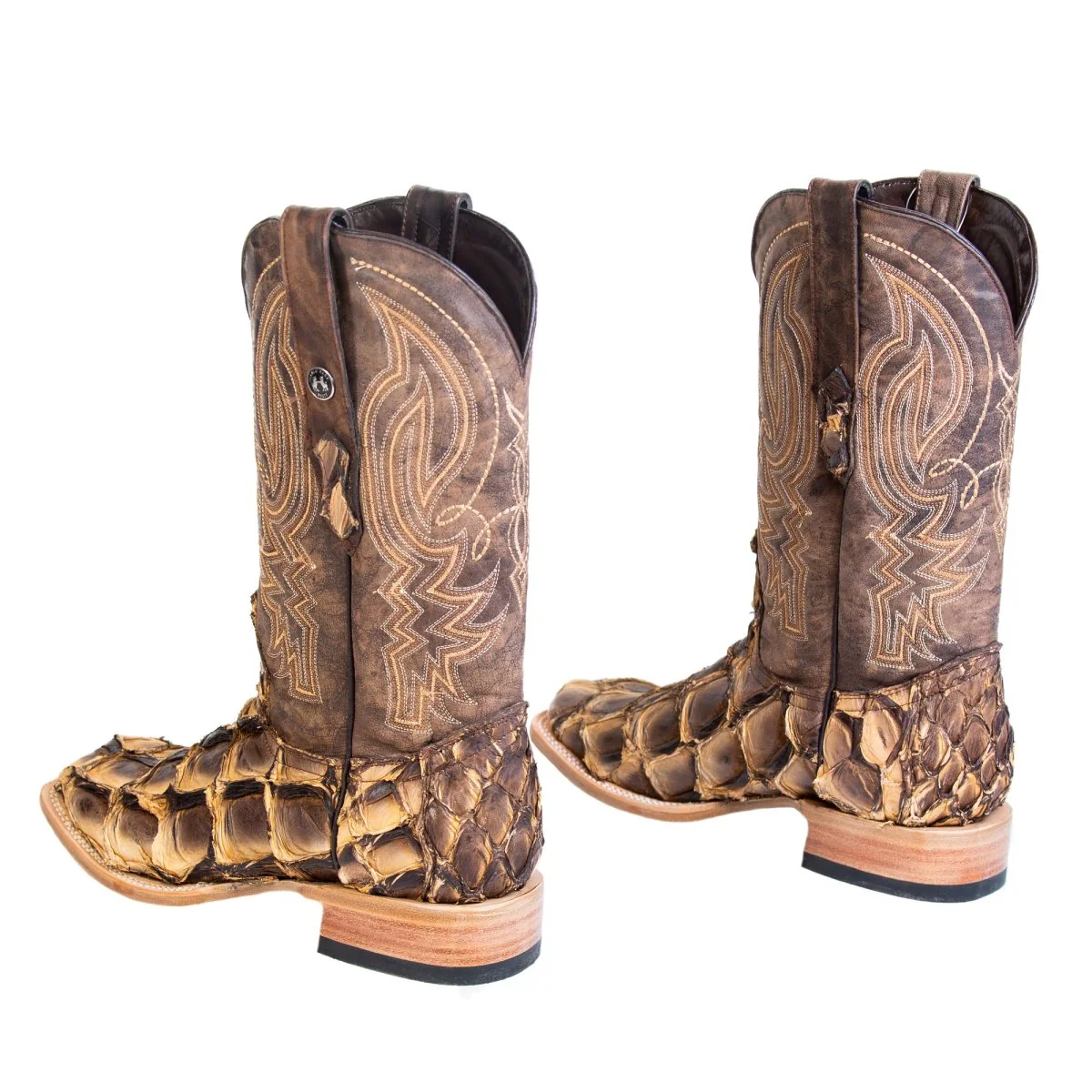 TANNER MARK MEN'S EXOTIC LEATHER Monster Fish Toast Beige Cowboy Boots EE-WIDE - Image 5