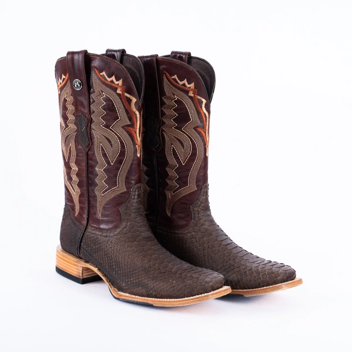 TANNER MARK MEN'S EXOTIC LEATHER Python Matte Brown Cowboy Boots - Image 3