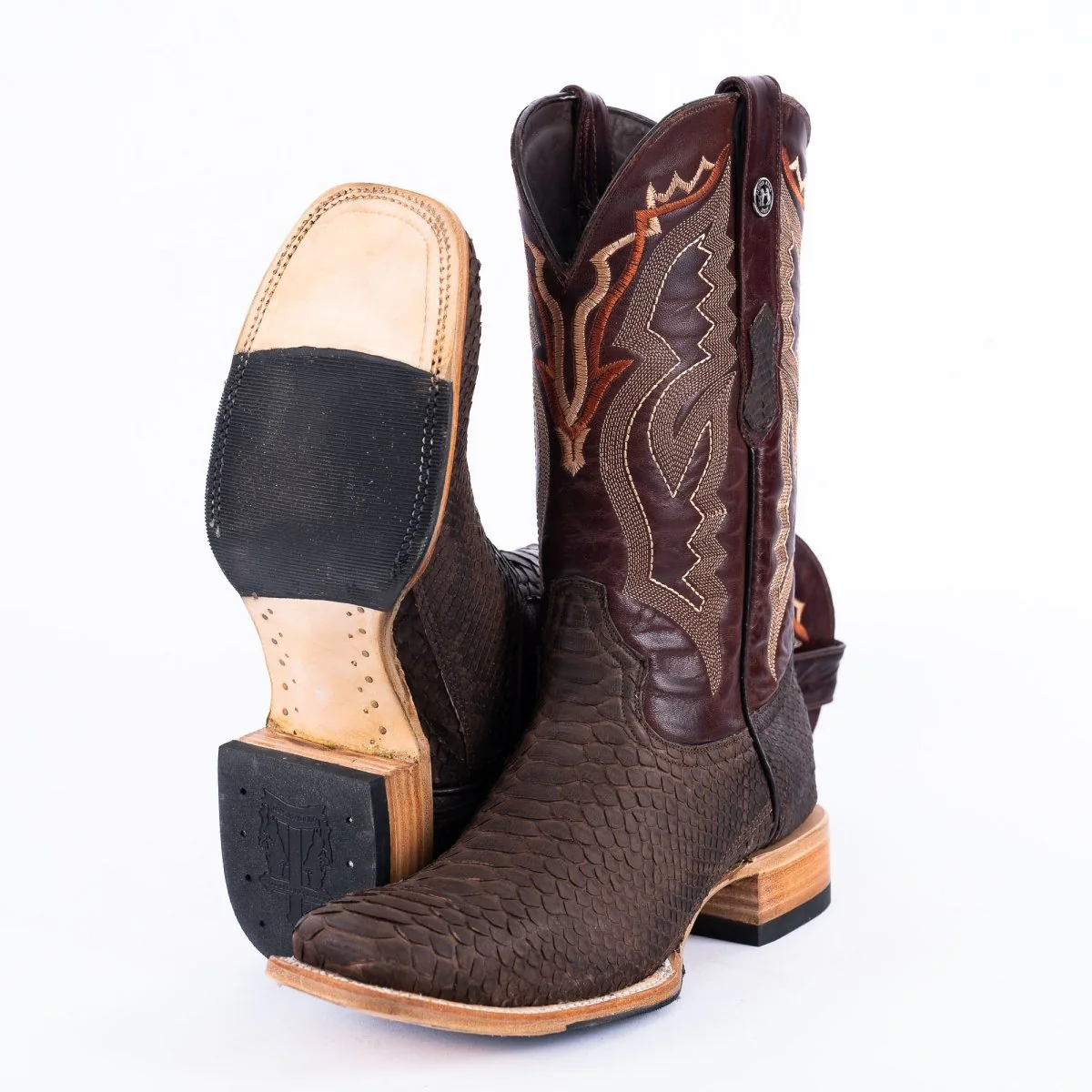 TANNER MARK MEN'S EXOTIC LEATHER Python Matte Brown Cowboy Boots - Image 5