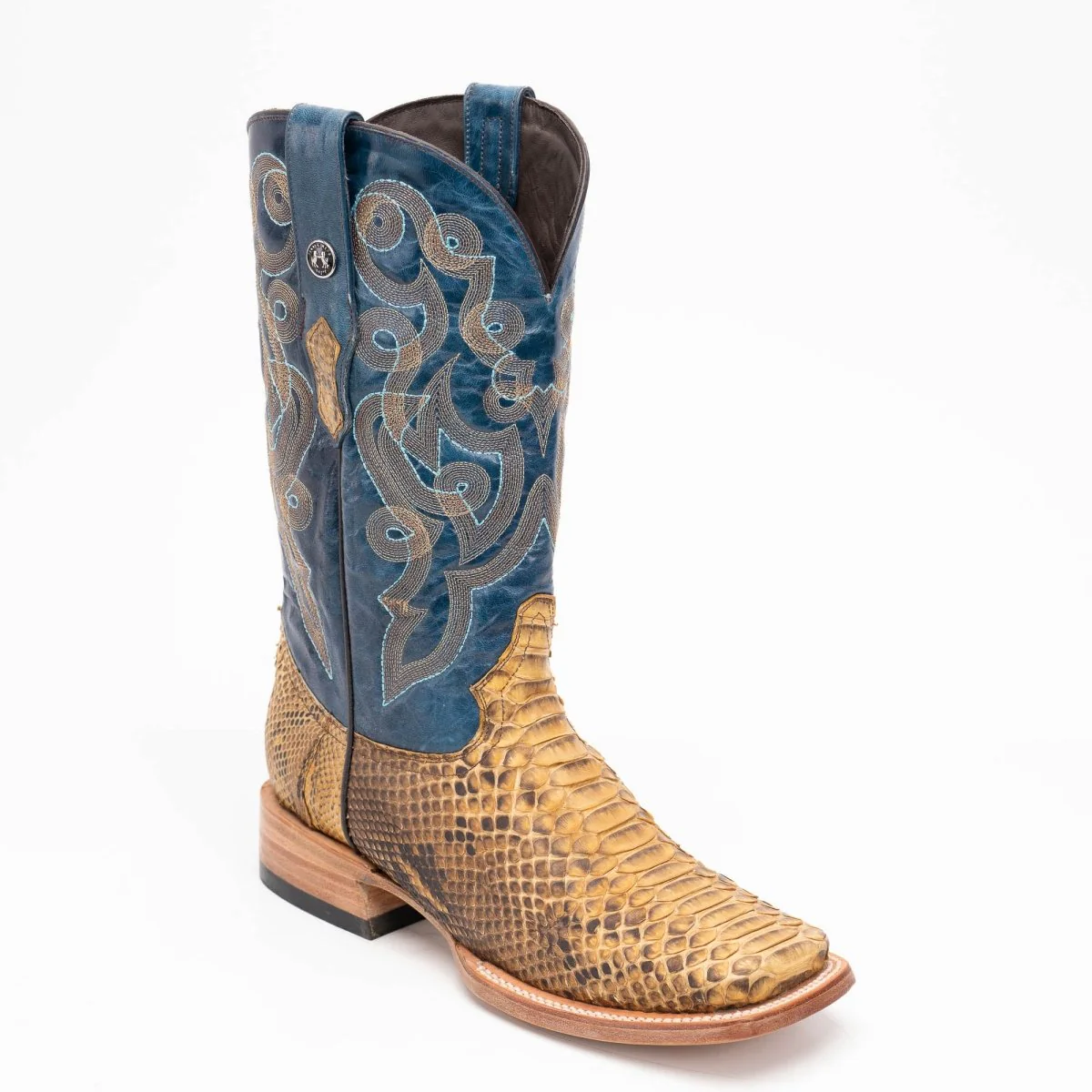 TANNER MARK MEN'S EXOTIC LEATHER Python Pull Up Antique Cowboy Boots EE-WIDE
