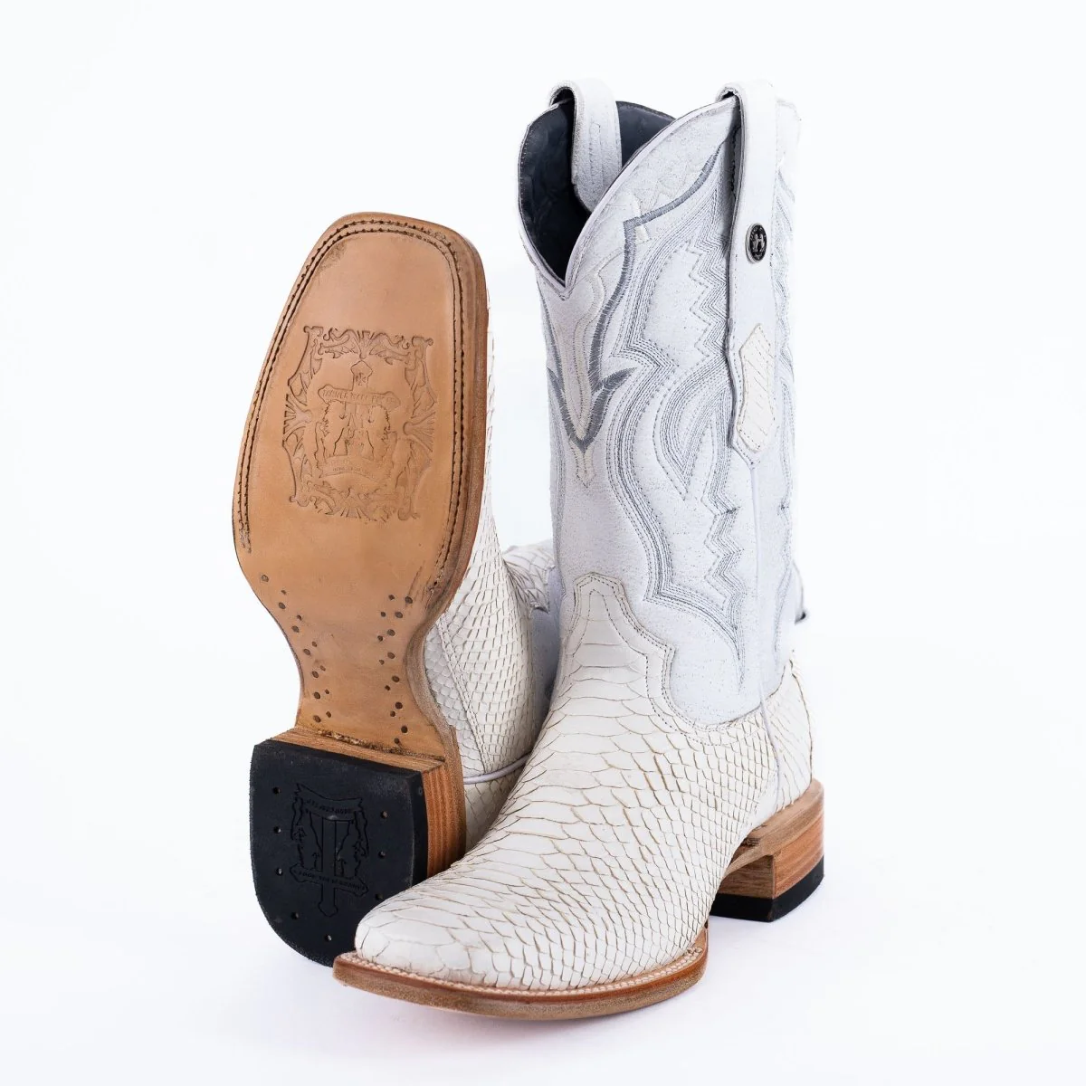 TANNER MARK MEN'S EXOTIC LEATHER Python White Cowboy Boots - Image 4