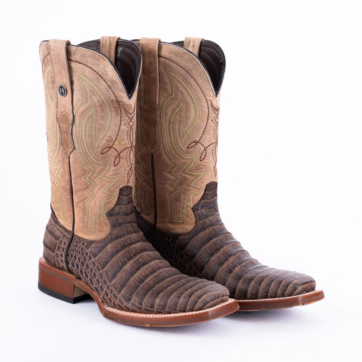 TANNER MARK MEN'S Print Caiman Belly MD Nicotine Cowboy Boots Rubber Sole - Image 3