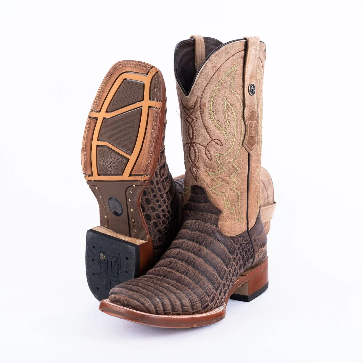 TANNER MARK MEN'S Print Caiman Belly MD Nicotine Cowboy Boots Rubber Sole - Image 4
