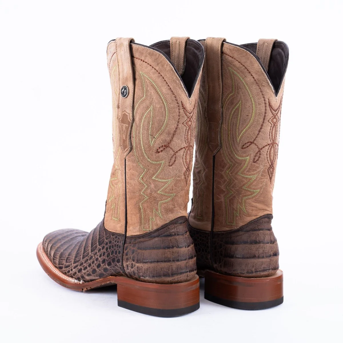 TANNER MARK MEN'S Print Caiman Belly MD Nicotine Cowboy Boots Rubber Sole - Image 5
