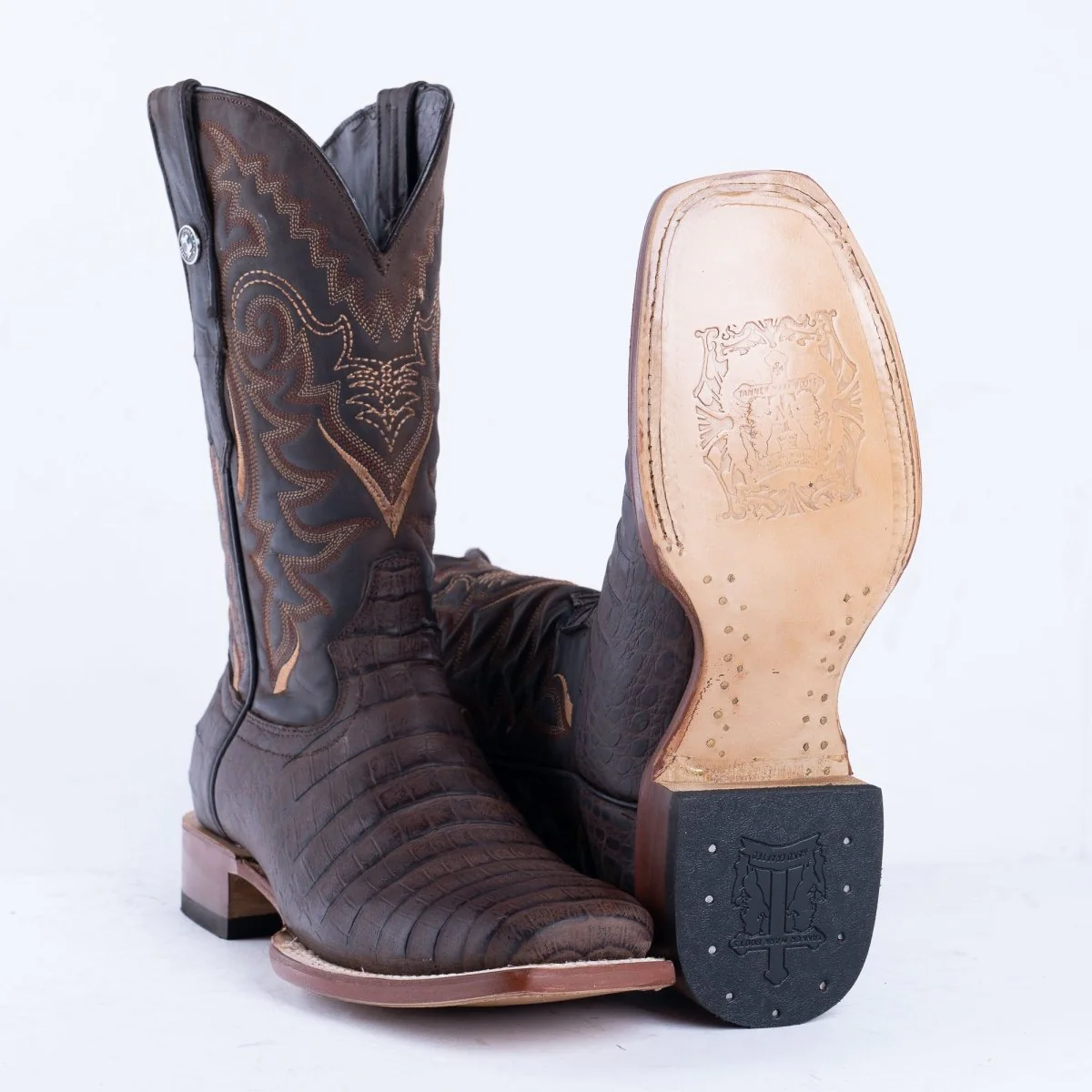 TANNER MARK MEN'S Print Croc Belly MD Nicotine Cowboy Boots - Image 4