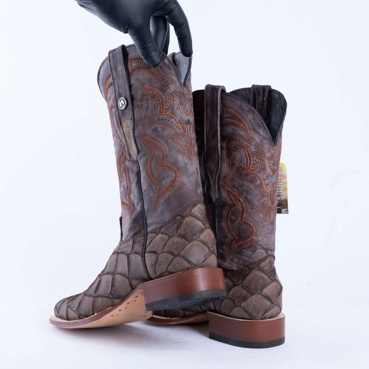 TANNER MARK MEN'S Print Monster Fish MD Nicotine Cowboy Boots - Image 3