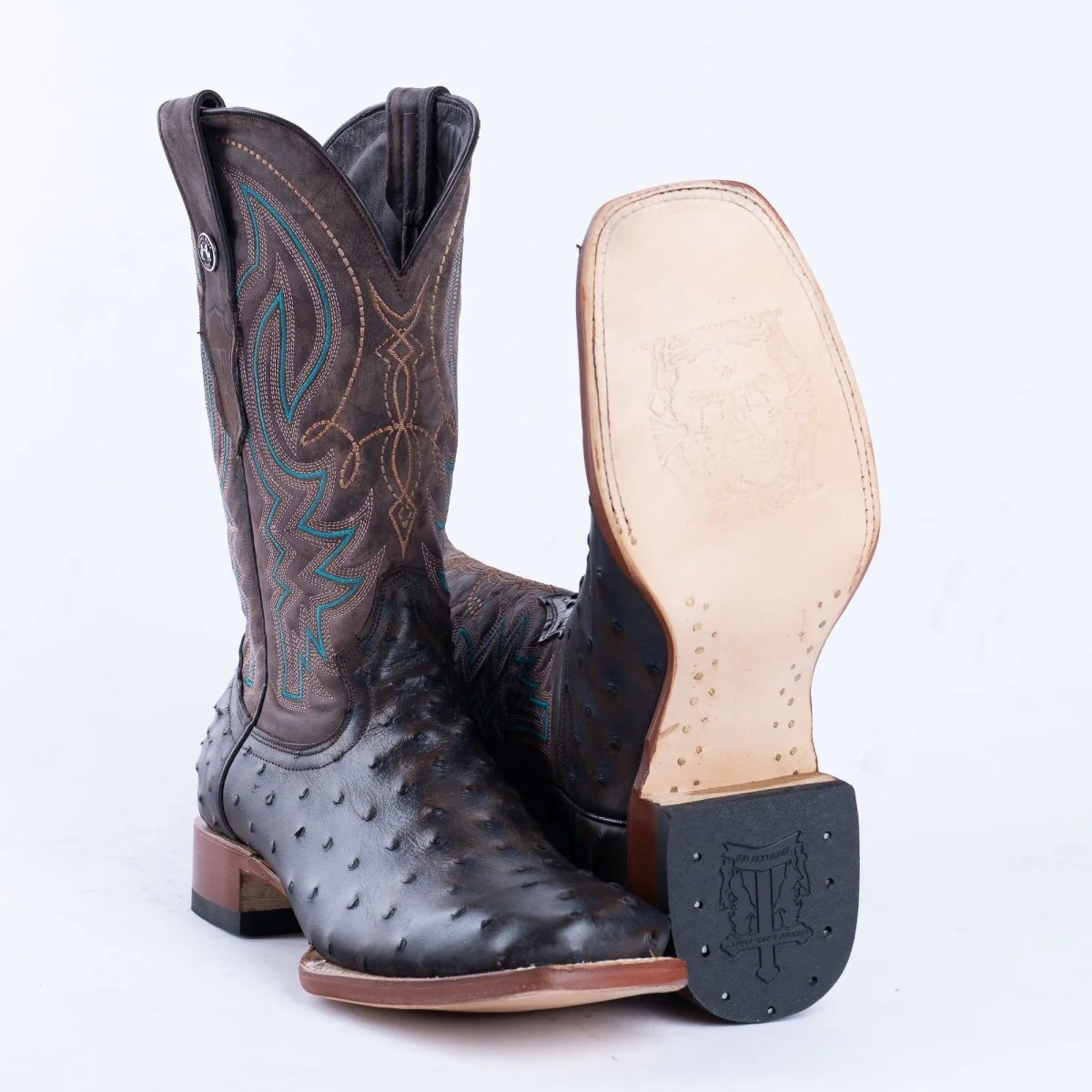 TANNER MARK MEN'S Print Ostrich Black & Brown Cowboy Boots - Image 3