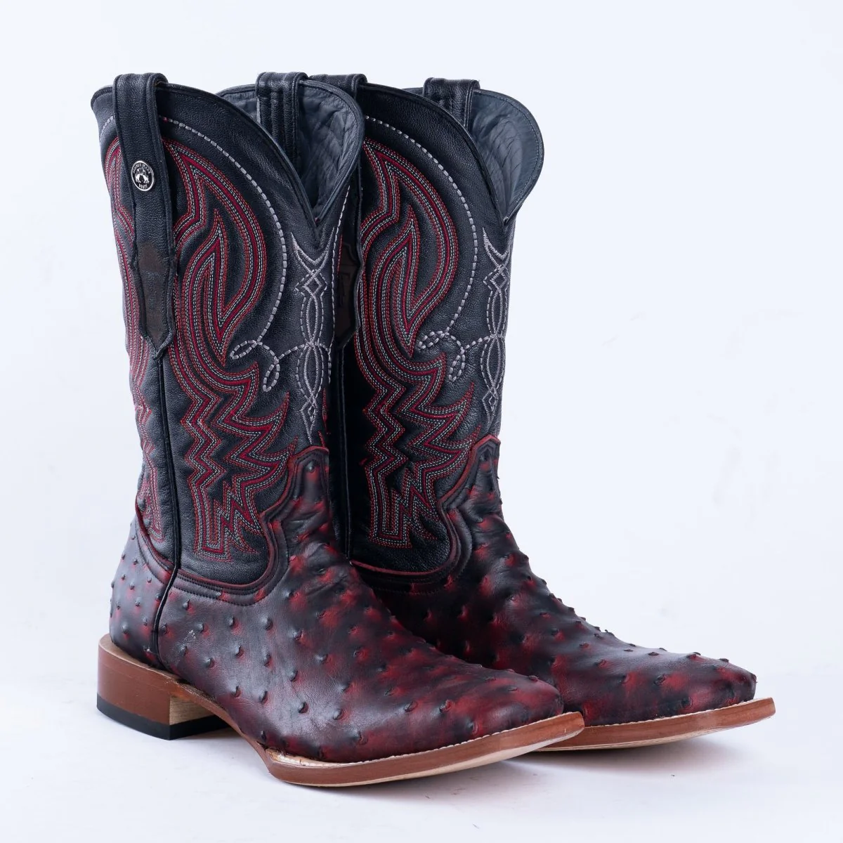 TANNER MARK MEN'S Print Ostrich Red & Black Cowboy Boots - Image 2
