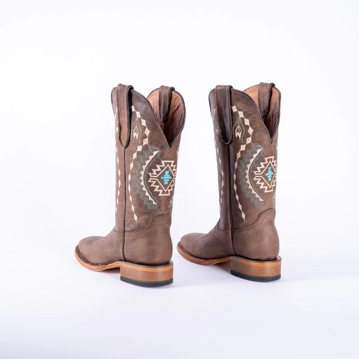 TANNER MARK WOMEN’S Albuquerque Crackle Brown Cowgirl Boots With Aztec Embroidery Top - Image 5