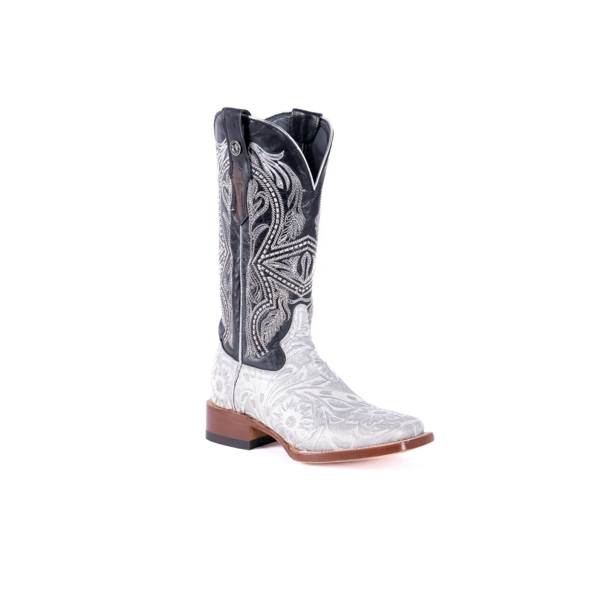 TANNER MARK WOMEN’S Jungle Handtooled White & Silver Cowgirl Boots With Volcano Black Top - Image 4